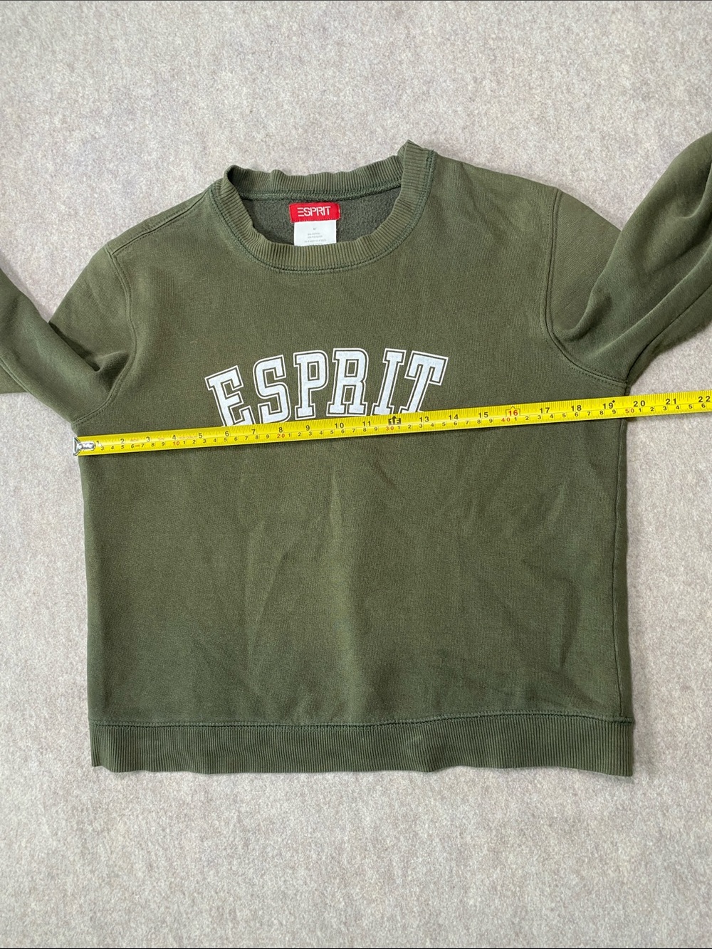 Esprit Logo Crewneck Sweatshirt Medium Olive Green Retro 80s 90s Cotton Blend - Picture 6 of 8